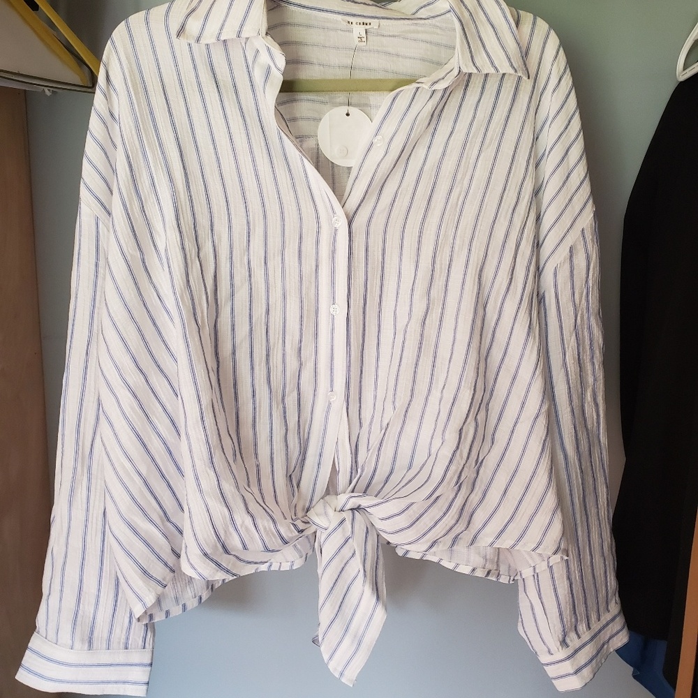 Long Sleeve Striped Button Down Blouse